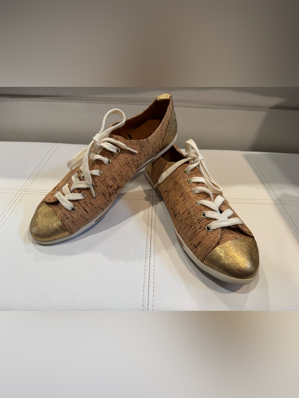 Kork-Ease Cork-Textured Sneakers with Gold Toe Caps